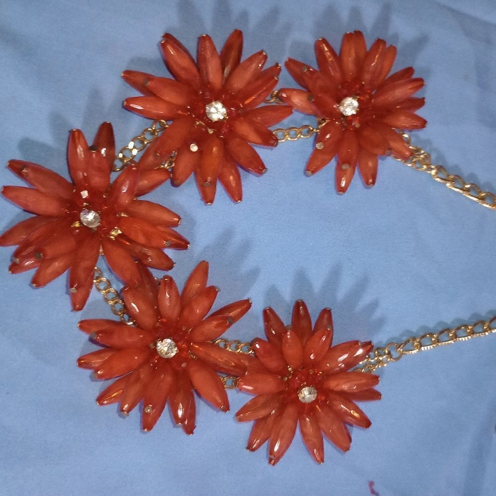 Large Statement Necklace Wfive Beaded Flowers, Nw… - image 7